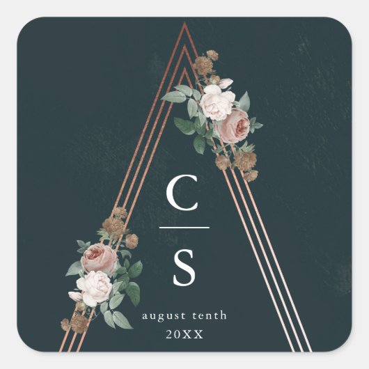 Boho Blumenpyramide strukturelle Gastgeschenk Hoch Quadratischer Aufkleber (Vorderseite)