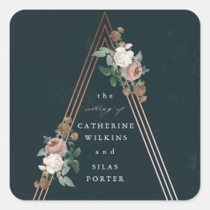 Boho Blumenpyramide strukturelle Hochzeit Quadratischer Aufkleber