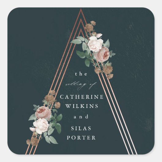 Boho Blumenpyramide strukturelle Hochzeit Quadratischer Aufkleber (Vorderseite)