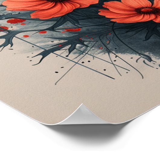 Boho Blumenrahmen mit blauem Mond: Aquarell Poster (Ecke)