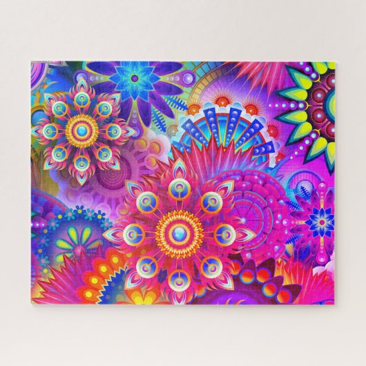 Boho blumenreiche abstrakte Kunst Puzzle (Horizontal)