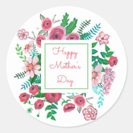 Boho blumenrosa Mütter Tag zeichnend Runder Aufkleber