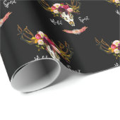Boho Blumenschädel-Bohemisches Geschenkpapier (Rolleneckpunkt)