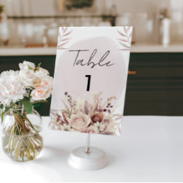 Boho-Blumenstaub-Rosa-Aquarellkarte Tischnummer