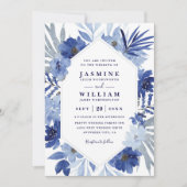 Boho-Blumenstrauß Blaue Elegante QR-Code-Hochzeit Einladung (Vorderseite)