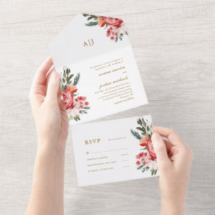 Boho-Blumenstrauß mit Rosen Hochzeit Alles in eine All In One Einladung