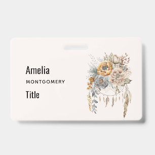 Boho-Blumenstrauß und Traumfänger Ausweis