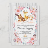 Boho Blumenwaldtier-Babyparty-Mädchen Einladung (Vorne/Hinten)