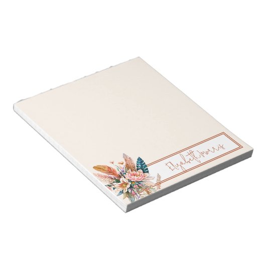 Boho bluoral personalisiert notizblock (angewinkelt)