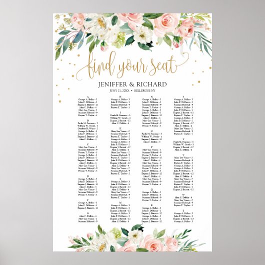 Boho blush alphabetische Hochzeitssattelkarte Poster (Vorne)