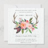 BOHO BLUSH ANTLER FLORAL HOLZLANDWEDDING EINLADUNG (Vorderseite)