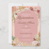 Boho Blush Beige Getrocknete Rose Floral Quinceane Einladung (Vorderseite)