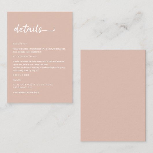 Boho Blush Beige Trendy Script Begleitkarte (Vorne/Hinten)