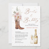 Boho Blush Bloral Glass Boot Bubbly Brautparty Einladung (Vorderseite)