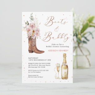Boho Blush Bloral Glass Boot Bubbly Brautparty Einladung