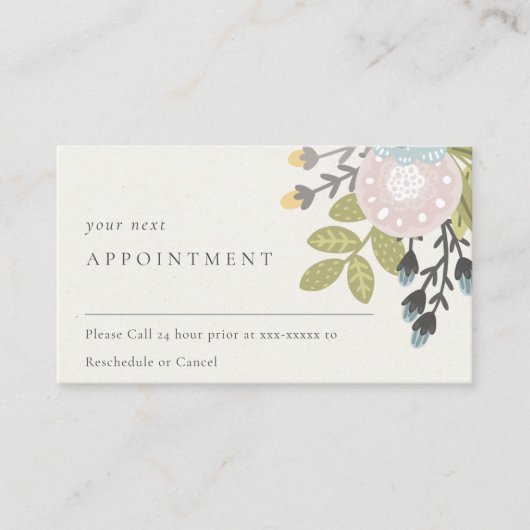 Boho Blush Blue Green Bloral Ernennung Erinnerung Visitenkarte (Vorderseite)