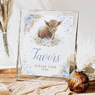 Boho Blush Blue Highland Kuh favorisiert Zeichen Poster