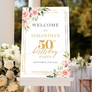Boho Blush Blues Gold 50. Geburtstag Begrüßung Poster