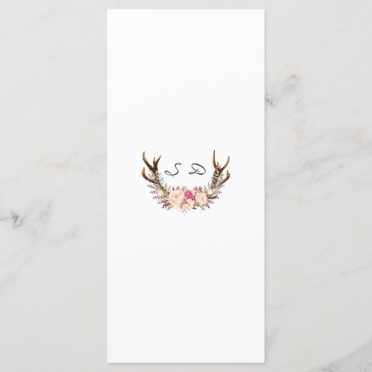 Boho Blush Blume Antlers Wedding Menu Menükarte (Rückseite)