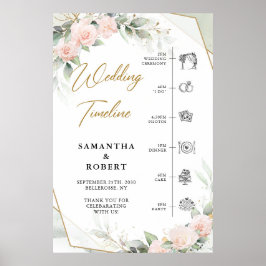 Boho blush Blume Eukalyptus Hochzeit Timeline Poster