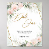 Boho blush Blume Grün Gold Datum Zeichen Poster (Vorne)