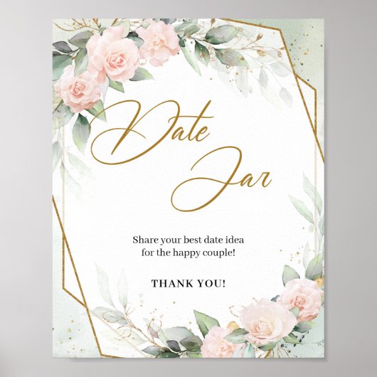 Boho blush Blume Grün Gold Datum Zeichen Poster (Vorne)
