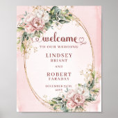 Boho-Blush-Blumen-Eukalyptus-Gold-Hochzeitsbegrüßu Poster (Vorne)