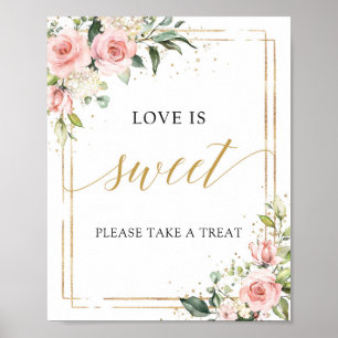 Boho blush Blumen goldrahmen Love is sweet Schild