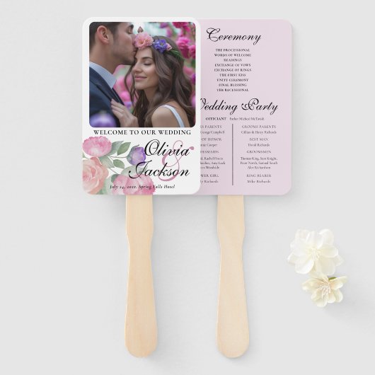 Boho-Blush-Blumen-Hochzeits-Programm-Handfächer Fächer (Vorne und Hinten)