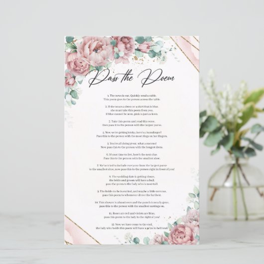 Boho Blush Blumenbäuche Eukalyptus Pass das Gedich (Stehend Vorderseite)