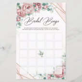 Boho blush Blumengrün Goldrahmen Bridal Bingo (Vorderseite)