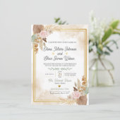 Boho-Blush-Blumenhochzeits-Einladung (Stehend Vorderseite)