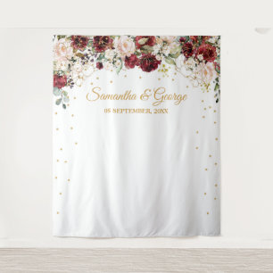 Boho Blush Bordeaux-Goldhochzeit Wandteppich