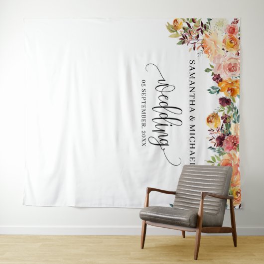 Boho Blush Bordeaux-Orangenblume Wandteppich (Beispiel (Horizontal))