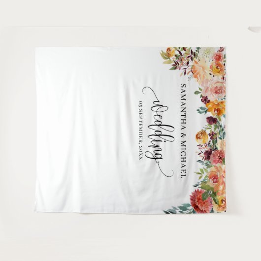 Boho Blush Bordeaux-Orangenblume Wandteppich (Vorderseite (Horizontal))