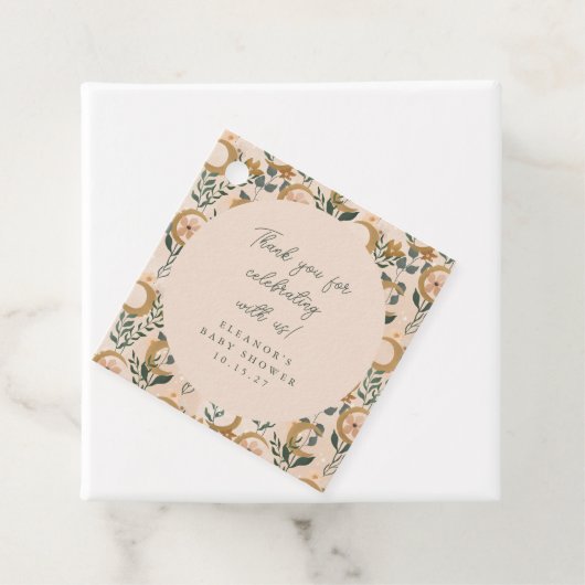 Boho Blush Botanical Moon Custom Baby Dusche Danke Geschenkanhänger (Beispiel)