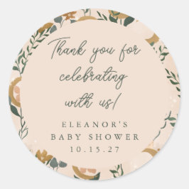 Boho Blush Botanical Moon Custom Baby Dusche Danke Runder Aufkleber