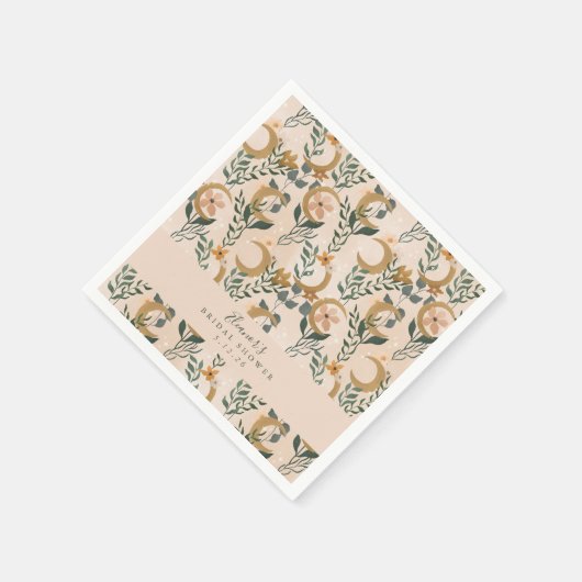 Boho Blush Botanical Moon Custom Brautparty Serviette (Ecke)