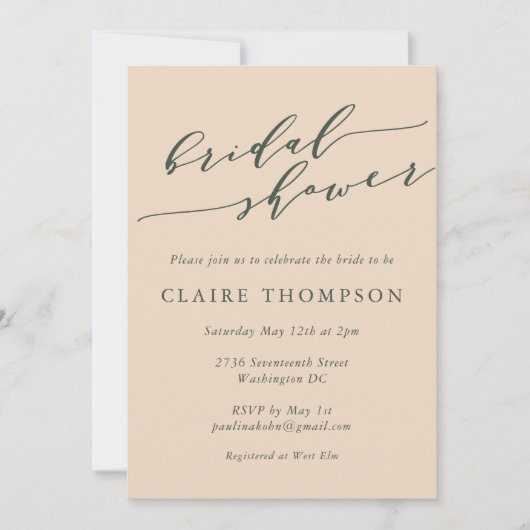 Boho Blush Botanical Moon Script Brautparty Einladung (Vorderseite)