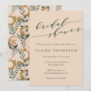 Boho Blush Botanical Moon Script Brautparty Einladung