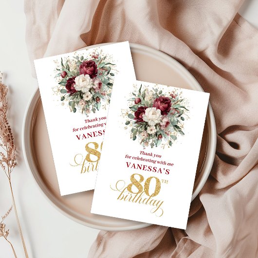 Boho Blush Burgund 80. Geburtstag Danke Karte