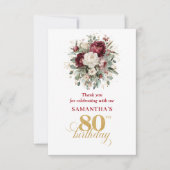Boho Blush Burgund 80. Geburtstag Danke Karte (Vorderseite)