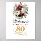 Boho Blush Burgund 80. Geburtstag Tischschild Poster (Vorne)