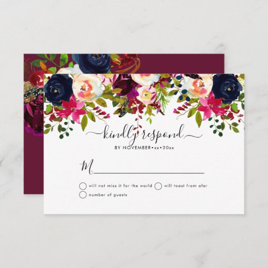 Boho Blush+Burgund Wasserfarben-Blume UAWG Einladung (Vorne/Hinten)