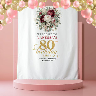 Boho Blush Burgunder 80. Geburtstags Hintergrund Wandteppich