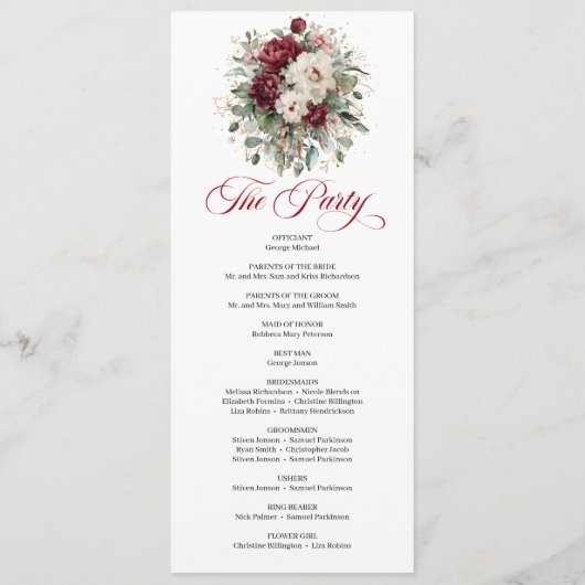 Boho-Blush-Burgunder-Gold-Hochzeitsprogramm Lang Programm (Rückseite)