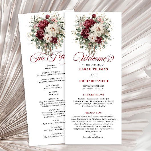 Boho-Blush-Burgunder-Gold-Hochzeitsprogramm Lang Programm
