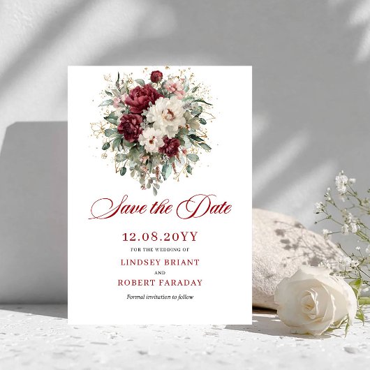 Boho-Blush-Burgunder-Gold Save-the-Date-Karte Save The Date