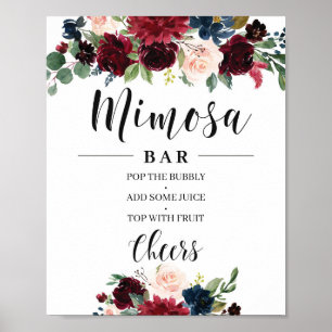 Boho-Blush-Burgunder-Weiß-Blumen-Mimosa-Theken-Sch Poster