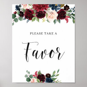 Boho-Blush-Burgunderrot-Navy-Blumen-Partygeschenke Poster